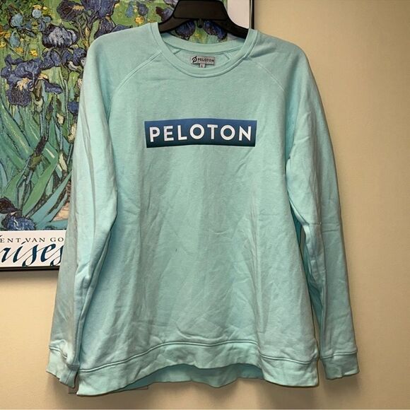 PELOTON L Mint Blue Green Classic Fleece Interior Crewneck Pullover Sweatshirt - Picture 3 of 15